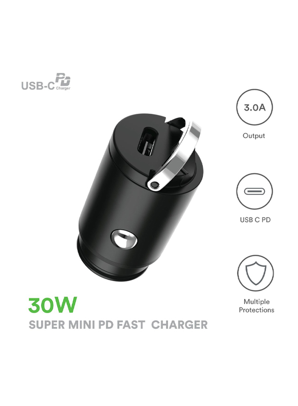 

Optivia Super Mini Power Delivery Fast Charging Car Charger with USB Port, 3.0A, Black/Silver
