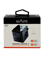 iSafe Universal Adapter-II Worldwide Charger for UK/EU/US/AUS Plugs, Black