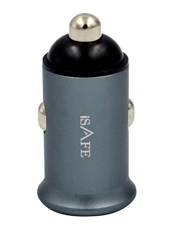iSafe Pd20 + Qc USB 2 Port Car Charger, Grey