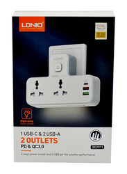 Ldnio Outlet + USB + PD Home Wall Charger with UK-EU Plug, SC2311, 20W, White
