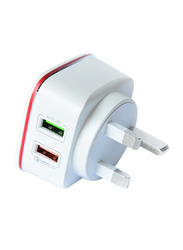 iSafe QC Home Adapter Charger, Dual USB Port, White