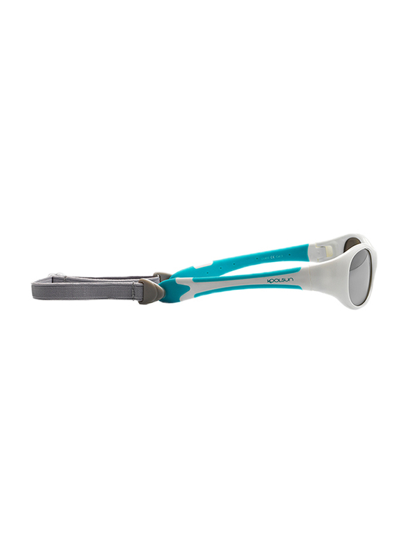 Koolsun Full Rim Flex Sunglasses Kids Unisex, Mirrored Silver Lens, KS-FLWA003, 3-6 years, White/Aqua