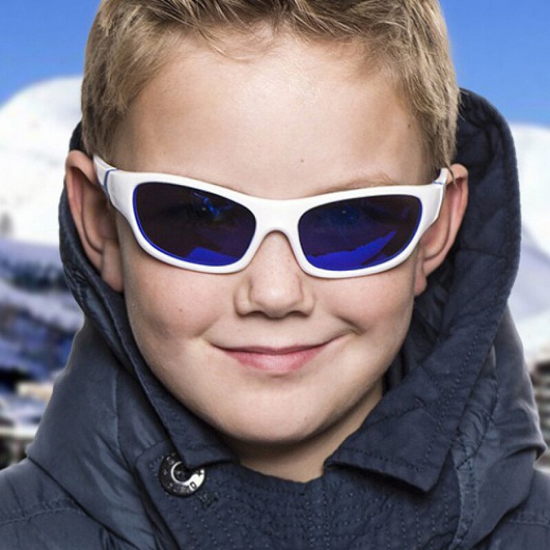 Koolsun Full Rim Sport Sunglasses for Boys, Ice Blue Revo Lens, KS-SPWHSH003, 3-8 years, White/Blue