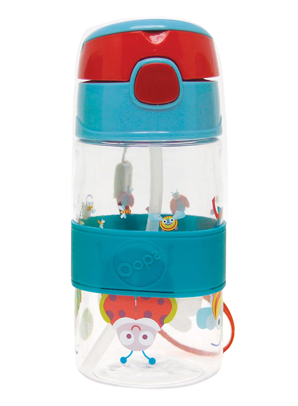 Oops Chic Cool Straw Water Bottle 400ml, Small World, Blue