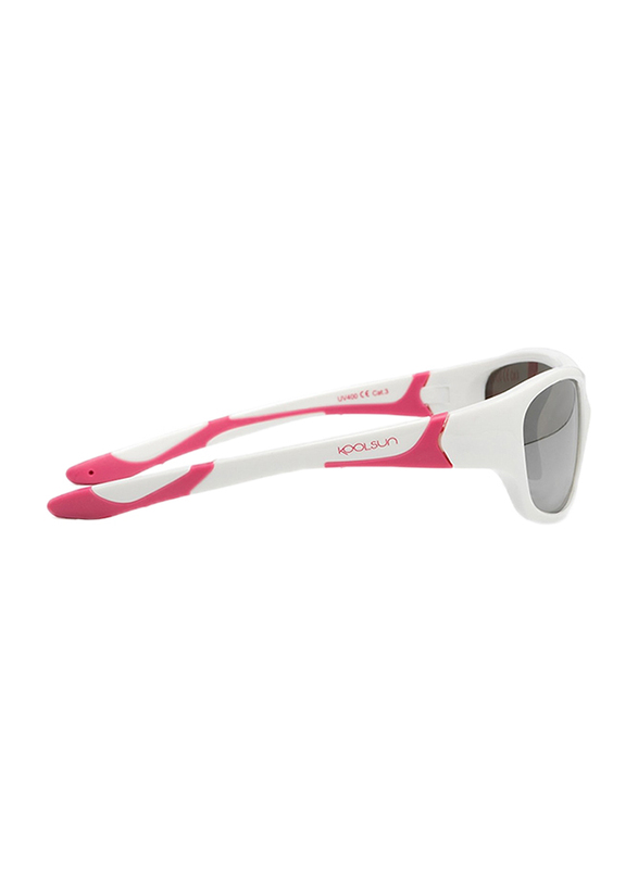 Koolsun Full Rim Sport Sunglasses Kids Unisex, Mirrored Silver Revo Lens, KS-SPWHCA003, 3-8 years, White/Cabaret
