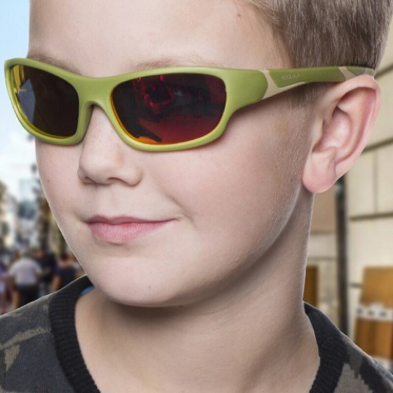 Koolsun Full Rim Sport Sunglasses Kids Unisex, Mirrored Orange Revo Lens, KS-SPOLBR006, 6-12 years, Army Green/Taos Taupe