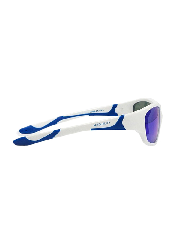 Koolsun Full Rim Sport Sunglasses for Boys, Ice Blue Revo Lens, KS-SPWHSH003, 3-8 years, White/Blue