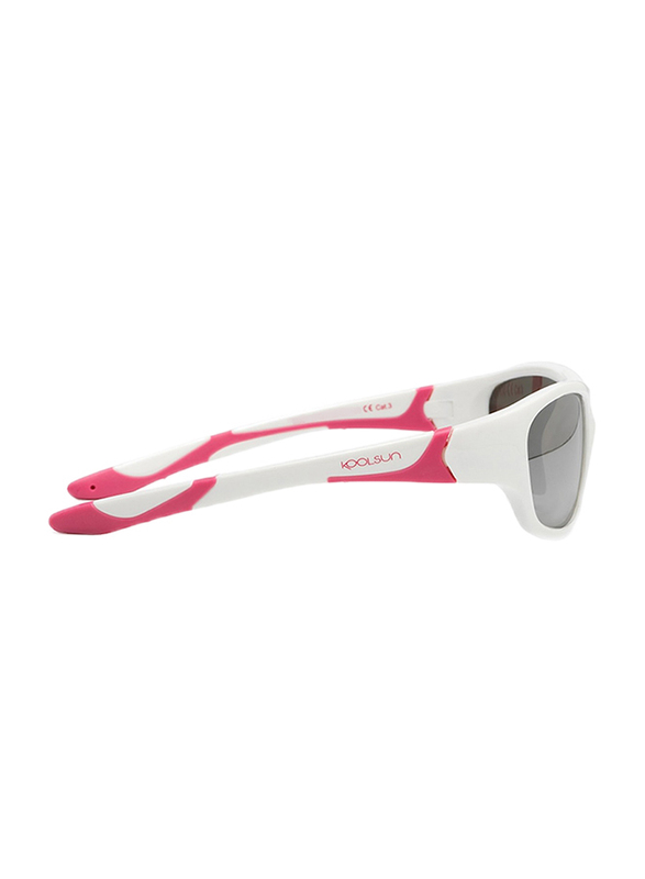 Koolsun Full Rim Sport Sunglasses Kids Unisex, Mirrored Silver Revo Lens, KS-SPWHCA006, 6-12 years, White/Cabaret