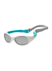 Koolsun Full Rim Flex Sunglasses Kids Unisex, Mirrored Silver Lens, KS-FLWA003, 3-6 years, White/Aqua