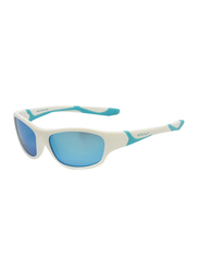 Koolsun Sport Full Rim Sunglasses for Kids, Ice Blue Revo Lens, 6-12 Years, White Ice Blue