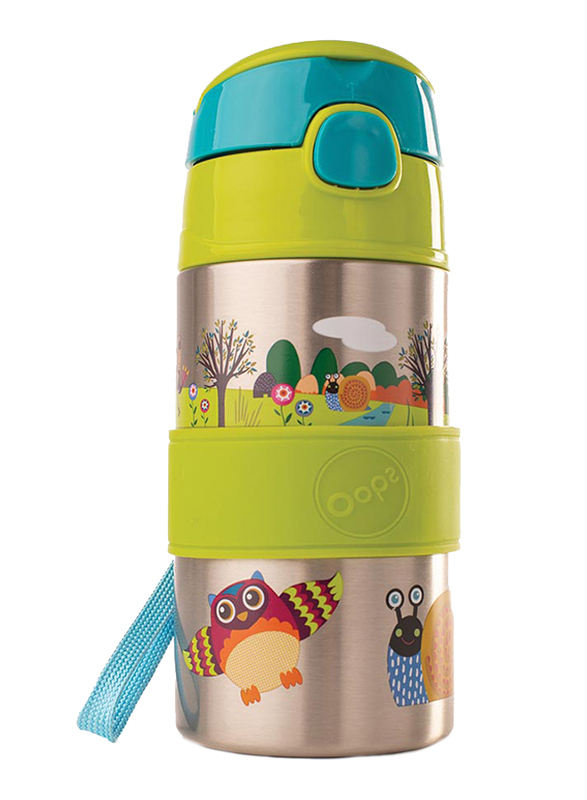 Oops Chic Cool Stainless Steel Straw Water Bottle 400ml, Forest, Green