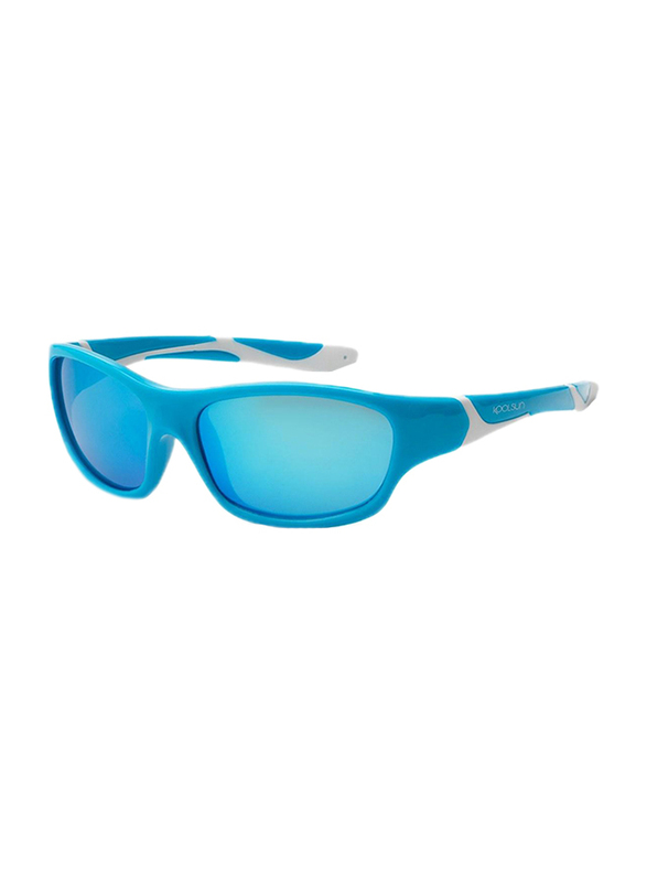 Koolsun Full Rim Sport Sunglasses for Boys, Ice Blue Revo Lens, KS-SPBLSH006, 6-12 years, Aqua/White