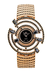 Mon Grandeur Analog Watch for Women with Stainless Steel Band, Water Resistant, Stone Studded, GR-IN10641, Rose Gold-Black