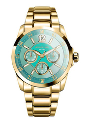 Jacques Farel Analog Watch for Women with Stainless Steel Band, Water Resistant and Chronograph, AOL4008, Gold-Green
