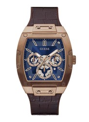 Guess Phoenix Analog Quartz Watch for Men with Leather Genuine/Silicone Band, Water Resistant and Chronograph, GW0202G2, Brown-Blue