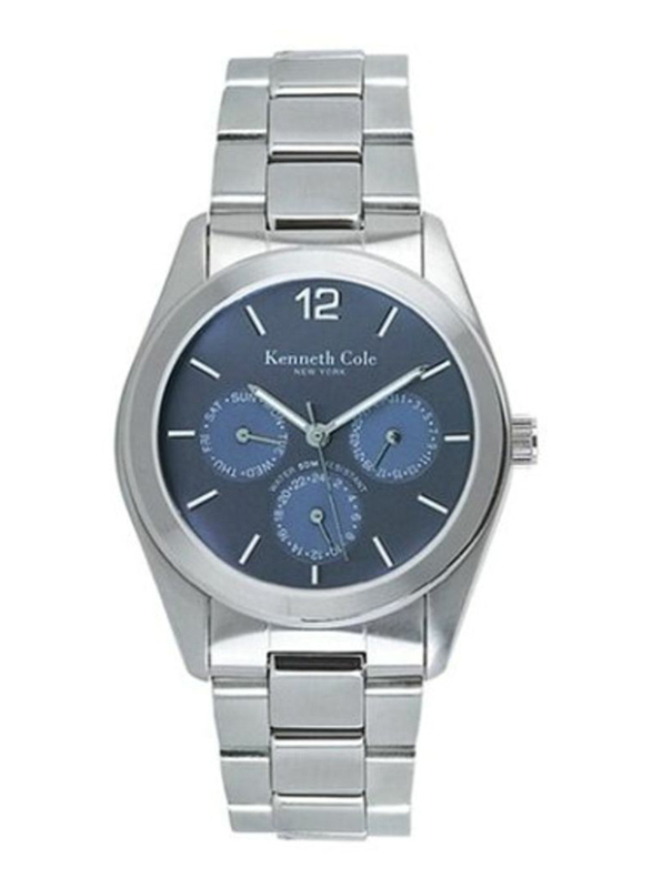 

Kenneth Cole Analog Watch for Men with Stainless Steel Band, Water Resistant and Chronograph, KC3272, Silver-Blue