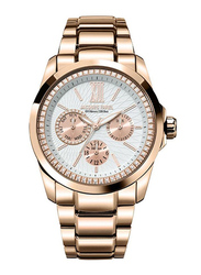 Jacques Farel Analog Watch for Women with Stainless Steel Band, Water Resistant and Chronograph, AOL2555, Rose Gold-White