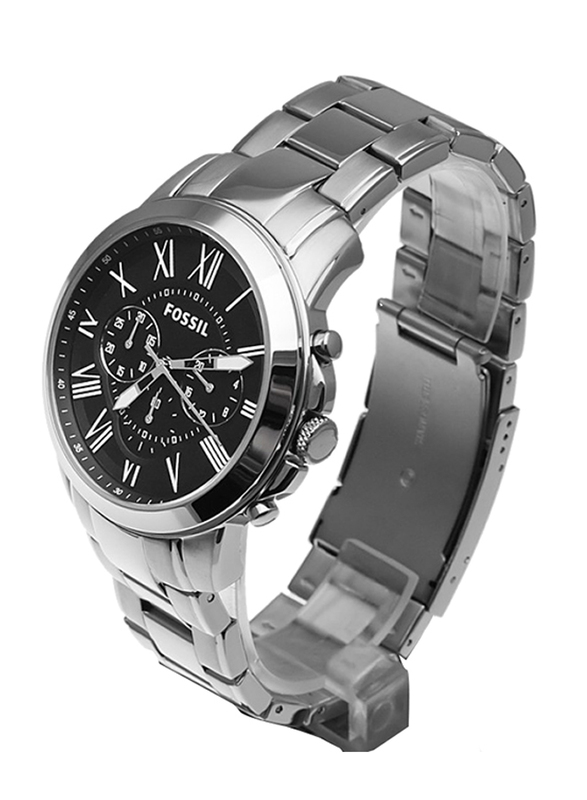 Fossil Grant Analog Watch for Men with Stainless Steel Band, Water Resistant and Chronograph, FS4736, Silver-Black