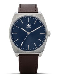 Adidas Process L1 Analog Unisex Watch with Leather Band, Water Resistant, Z05-2920-00, Brown-Blue/Silver