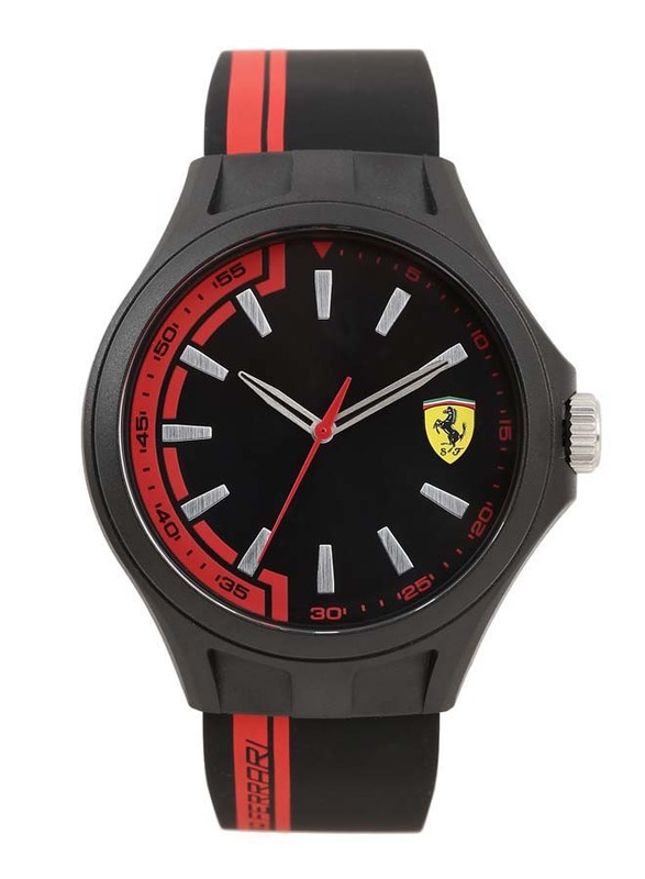Scuderia Ferrari Pit Crew Analog Watch for Women with Rubber Band, Water Resistant, 830367, Black