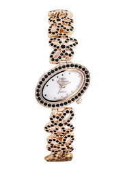Mon Grandeur Analog Watch for Women with Stainless Steel Band, Water Resistant, Crystal Studded, GR-IN71202, Rose Gold-White