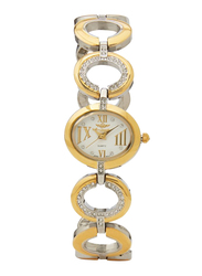 Mon Grandeur Analog Watch for Women with Metal Band, Water Resistant, HG3811L2T, Silver/Gold-White