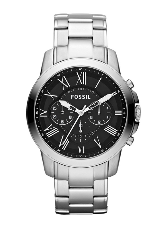 Fossil Grant Analog Watch for Men with Stainless Steel Band, Water Resistant and Chronograph, FS4736, Silver-Black
