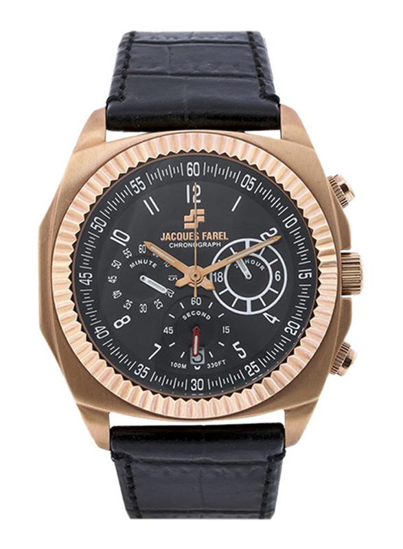

Jacques Farel Analog Watch for Men with Leather Band, Chronograph, AUL1247, Black