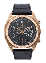 Jacques Farel Analog Watch for Men with Leather Band, Chronograph, AUL1247, Black
