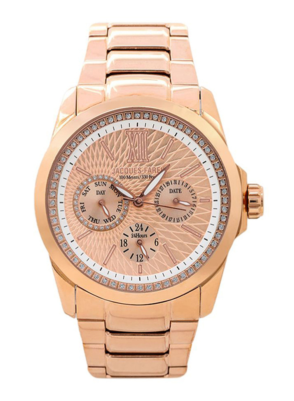 

Jacques Farel Analog Watch for Women with Stainless Steel Band, Water Resistant and Chronograph, AOL2888, Rose Gold