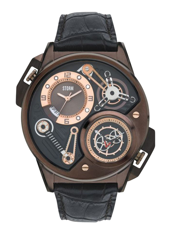 

Storm Analog Watch for Men with Leather Band, Water Resistant, ST-47239/BR, Black
