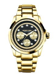 Jacques Farel Analog Watch for Women with Stainless Steel Band, Water Resistant and Chronograph, AOL3858, Gold-Black