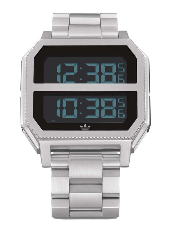 Adidas Archive MR2 Digital Watch for Men with Stainless Steel Band, Water Resistant, Z21-1920-00, Silver-Black