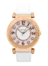 Jacques Farel Analog Watch for Women with Leather Band, ALR666, White-Rose Gold/White