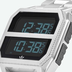 Adidas Archive MR2 Digital Watch for Men with Stainless Steel Band, Water Resistant, Z21-1920-00, Silver-Black