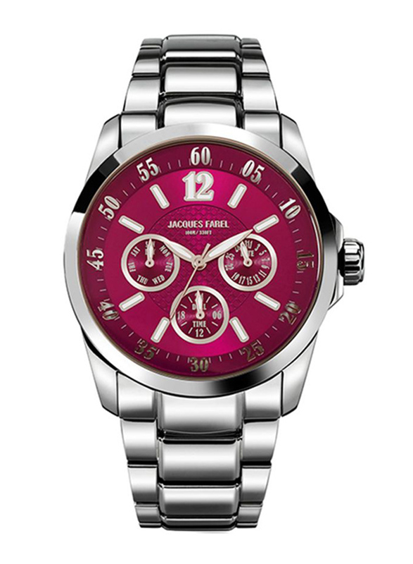 

Jacques Farel Analog Watch for Men with Stainless Steel Band, Chronograph, AOL4018, Silver-Pink