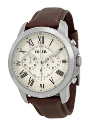 Fossil Grant Analog Watch for Men with Leather Band, Water Resistant and Chronograph, FS4735, Brown-White
