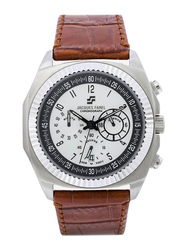 Jacques Farel Analog Watch for Men with Leather Band, Chronograph, AUL1250, Brown-White
