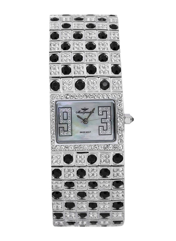 

Mon Grandeur Analog Watch for Women with Stainless Steel Band, Water Resistant and Crystal Studded, GB-1483, Silver-White