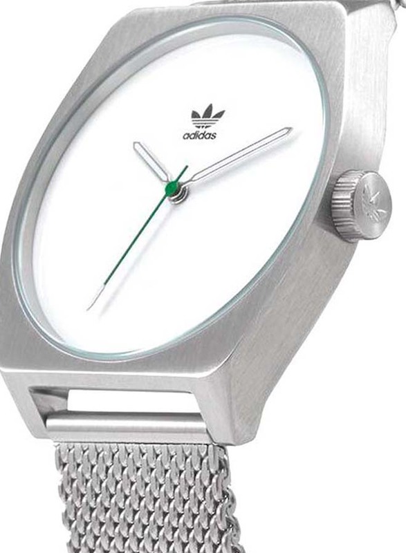 Adidas Analog Unisex Watch with Stainless Steel Band, Water Resistant, Z02-3244-00, Silver-White