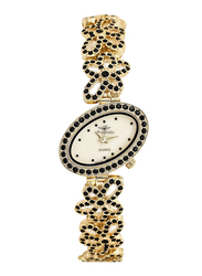 Mon Grandeur Analog Watch for Women with Stainless Steel Band, Water Resistant, Crystal Studded, GR-IN71202, Gold-Beige