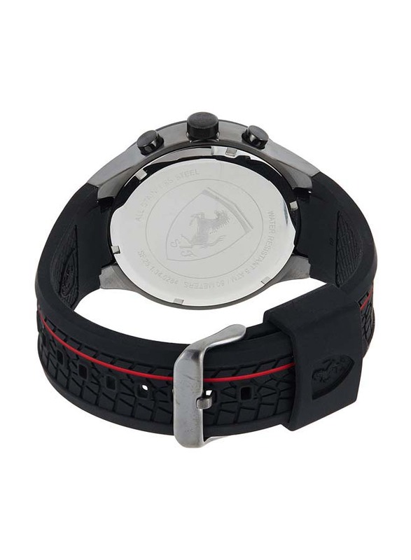 Scuderia Ferrari Red Rev Evo Analog Watch for Men with Silicone Band, Water Resistant and Chronograph, 830341, Black-Grey