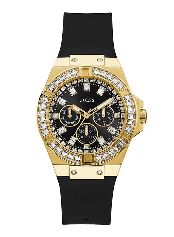 

Guess Venus Analog Quartz Watch for Women with Silicone Band, Water Resistant and Chronograph, GW0118L1, Black