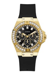 Guess Venus Analog Quartz Watch for Women with Silicone Band, Water Resistant and Chronograph, GW0118L1, Black