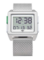 Adidas Archive M1 Digital Watch for Men with Stainless Steel Band, Water Resistant, Z01-3244-00, Silver-White