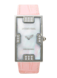 Jacques Farel Analog Watch for Women with Leather Band, AQJ1235, Pink-White