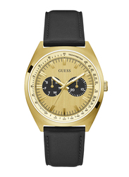 Guess Blazer Analog Quartz Watch for Men with Leather Band, Water Resistant and Chronograph, GW0212G1, Black-Yellow Gold/Black