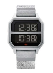 Adidas Archive R2 Digital Watch for Men with Silicone Band, Water Resistant, Z16-3199-00, Silver-Black
