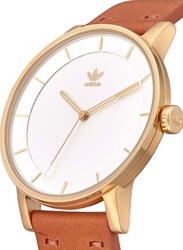 Adidas District L1 Analog Unisex Watch with Leather Band, Water Resistant, Z08-2548-00, Brown-White/Gold