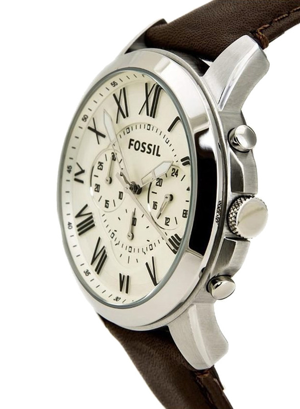 Fossil Grant Analog Watch for Men with Leather Band, Water Resistant and Chronograph, FS4735, Brown-White